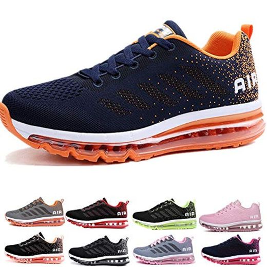 Air Zapatillas de Running para Hombre Mujer Zapatos para Correr y Asfalto Aire Libre y Deportes Calzado Unisexo Blue Orange 43