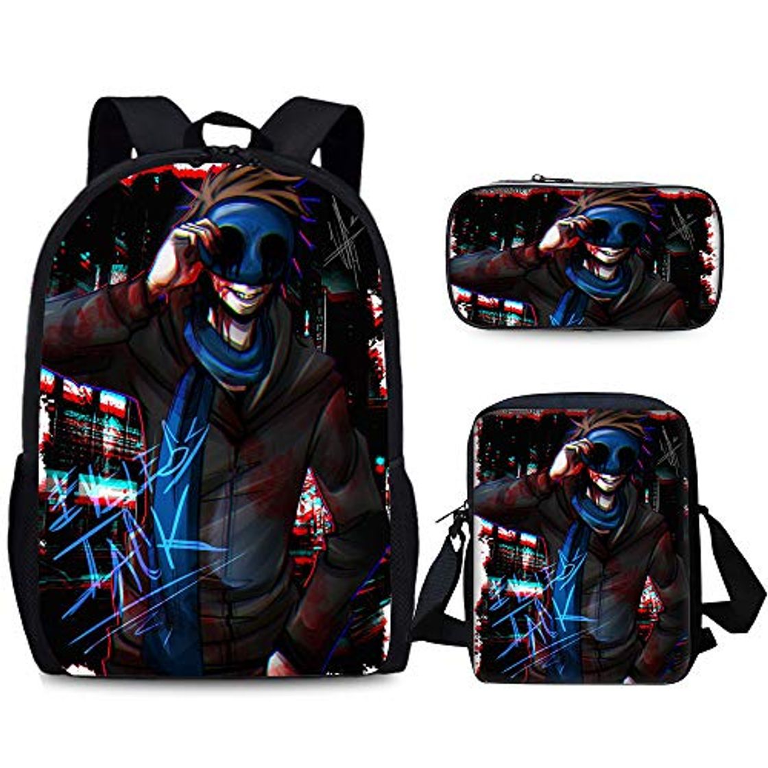 Moda Creepypasta Mochila de Lona Bolso de escuela salvaje simple mochila casual clásico Ropa infantil Mochila infantil 3D Estudiante hombro impermeable Ligera mochila bolsa bolso de la pluma Conjunto Mochi