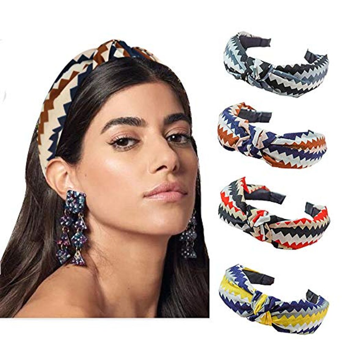 Moda Bohend Moda Mujeres Diadema extenso Flor Anudado Aro de pelo Sólido Turbante Uso diario Paquete de 4 Acessories capilares Para Mujeres Y Grils