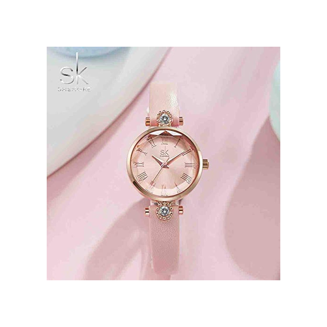 Fashion SWJM Relojes Shengke para Mujer Reloj de Pulsera de Cuero de Cuarzo para Mujer Reloj de Pulsera Impermeable para Mujer Relogio Feminino Reloj Mujer Rosa