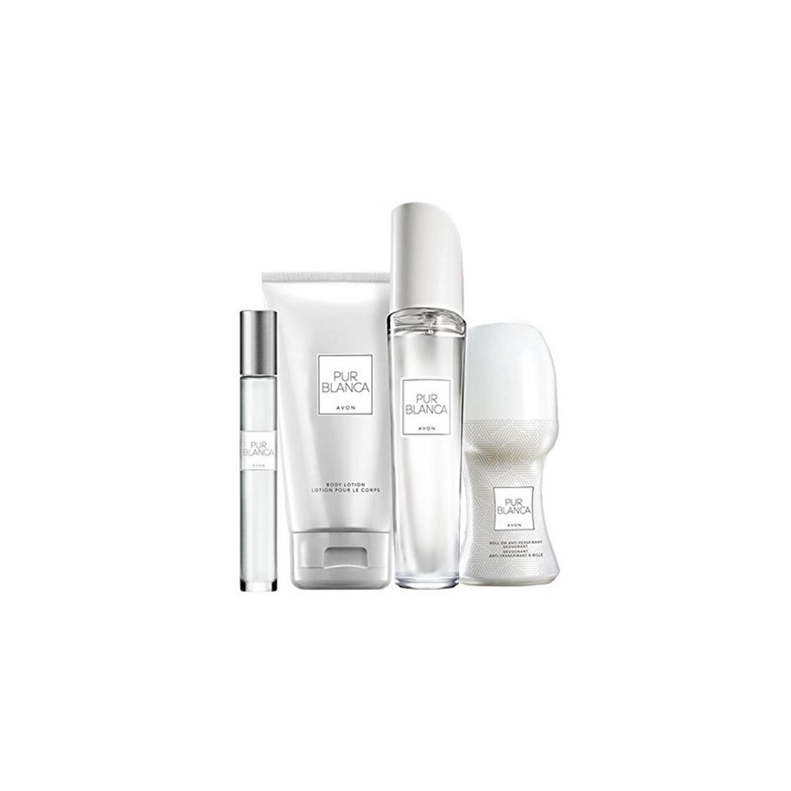 Social Avon Pur blanca Parfum Set 4 Piezas Eau de Parfum Spray/Body Lotion/Deo Roller/Parfum