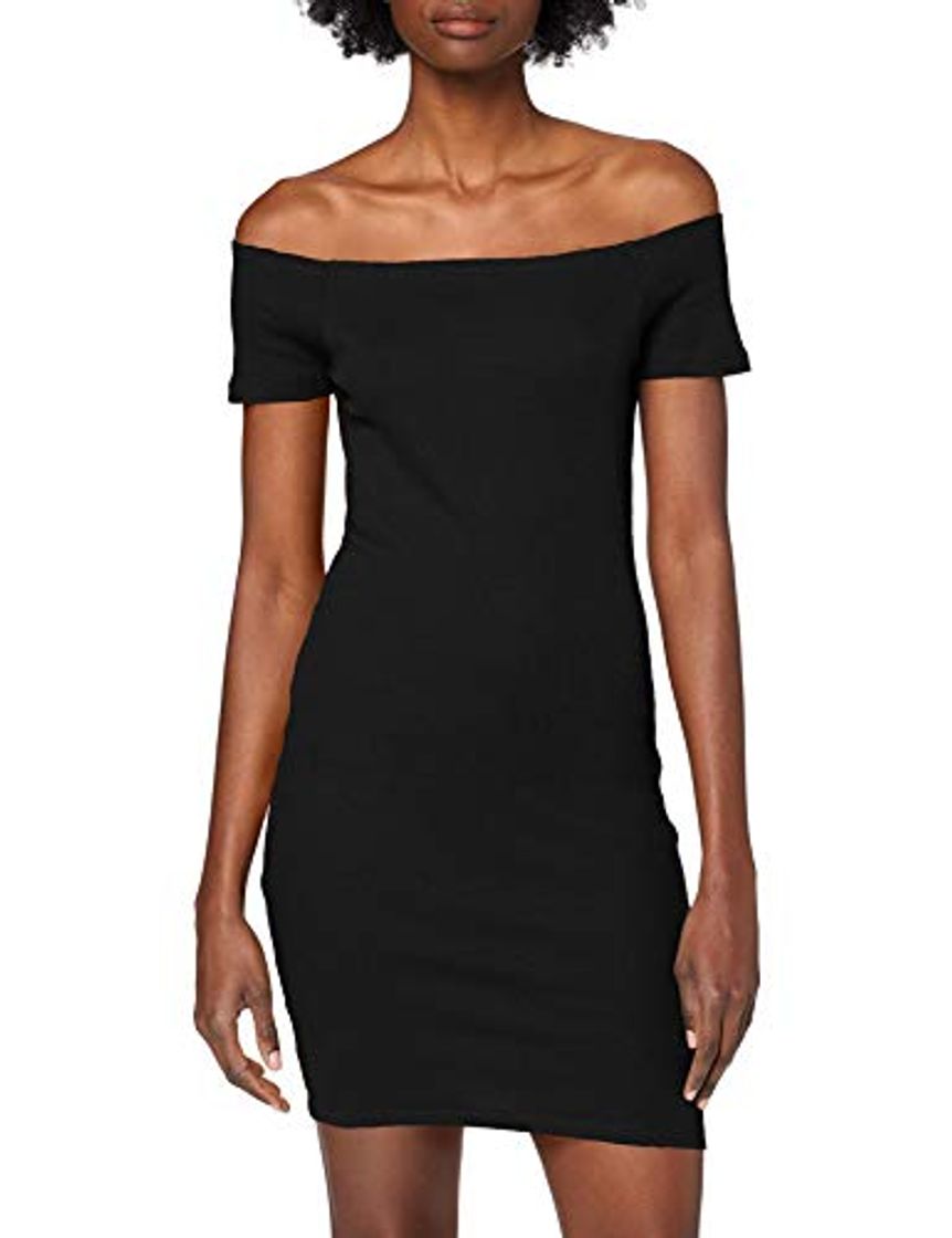 Urban Classics Ladies Off Shoulder Rib Dress Vestido, Negro