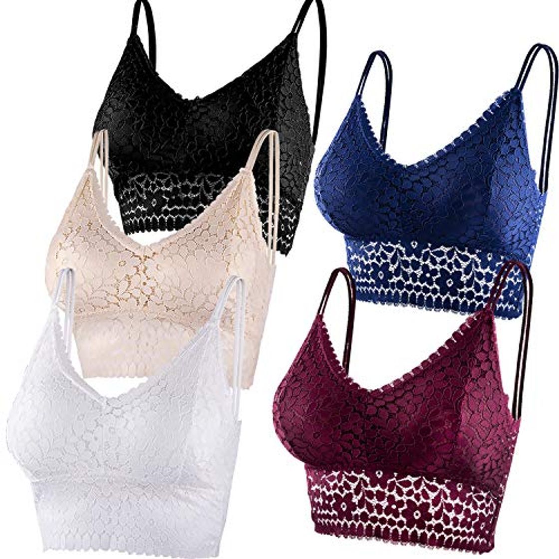 Moda SIQUK 5 Piezas Sujetador de Encaje Tipo Bralette para Mujeres Niñas, 5