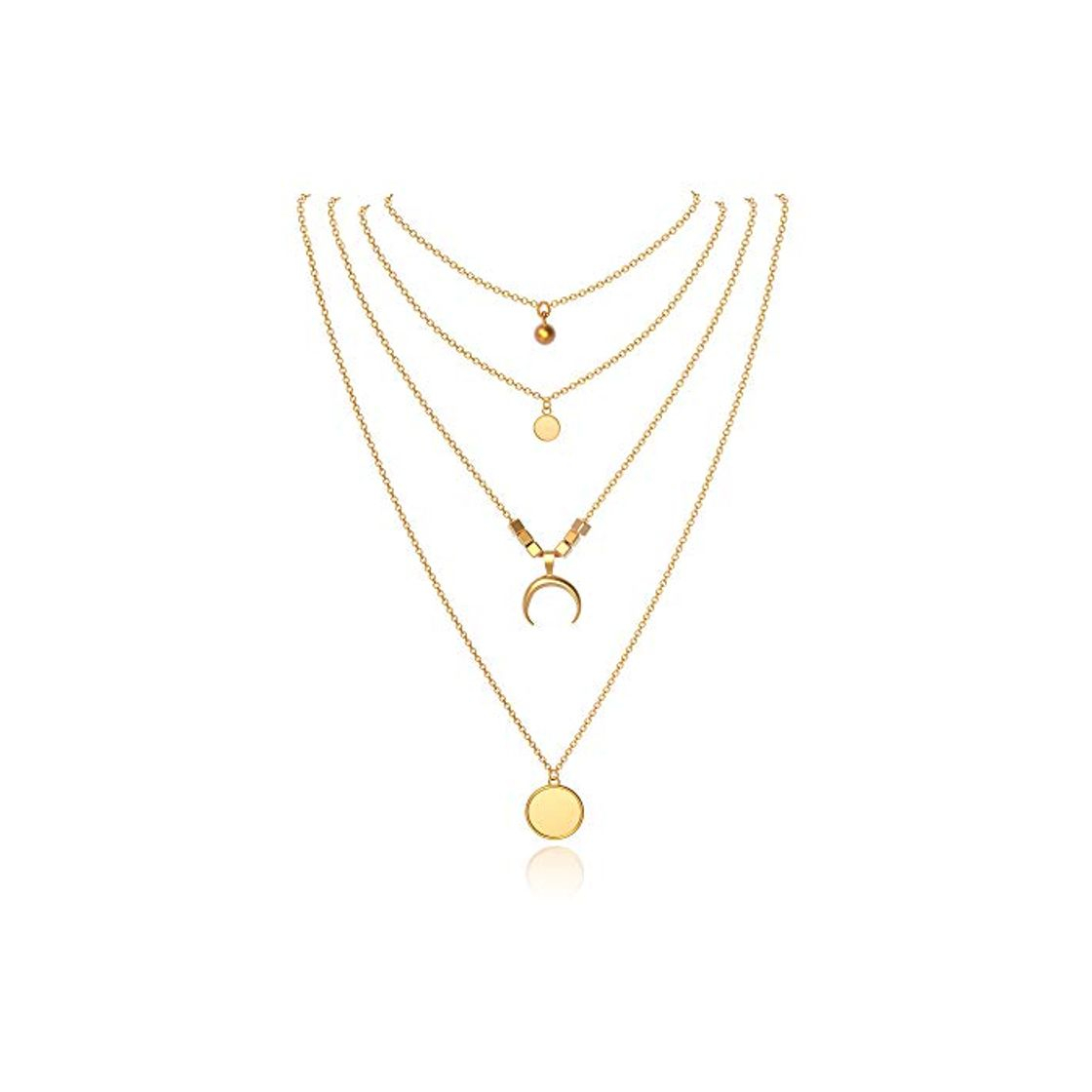 Social Collar de Múltiples Capas Coin Luna Mujeres Collar con Colgante Oro