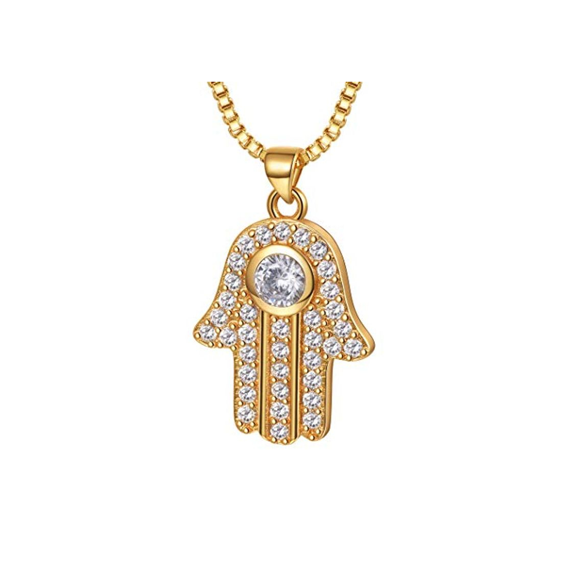 Social Collar Mujer Chapado en Oro Colgante de Mano de Fátima con Cadena Veneciana con Zirconía 1ct Joyas de Suerte