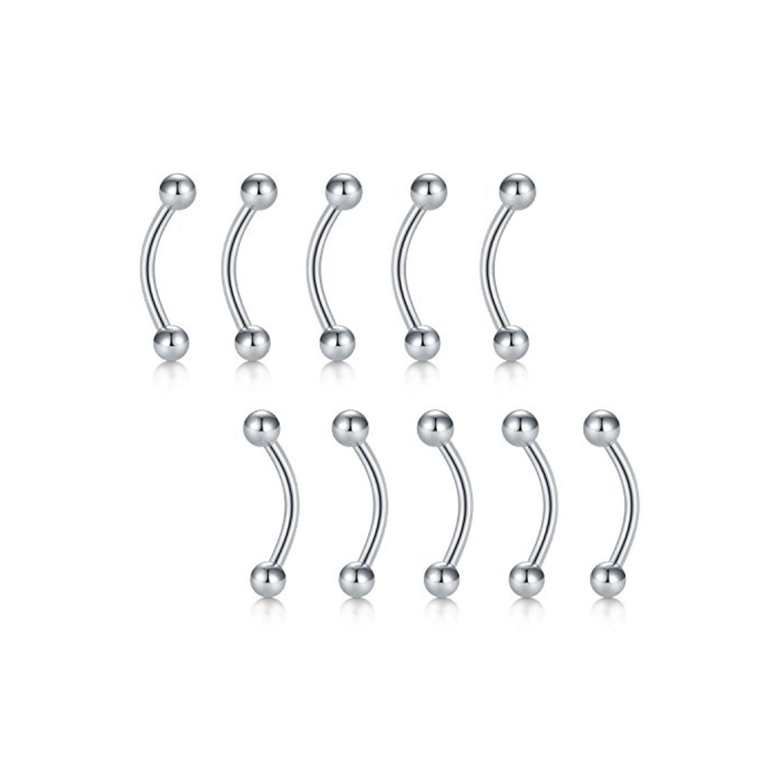 Social FECTAS 10pcs Piercing Curvado de la ceja del Acero Inoxidable Barras labiales Tragus Barbell Piercing Plata