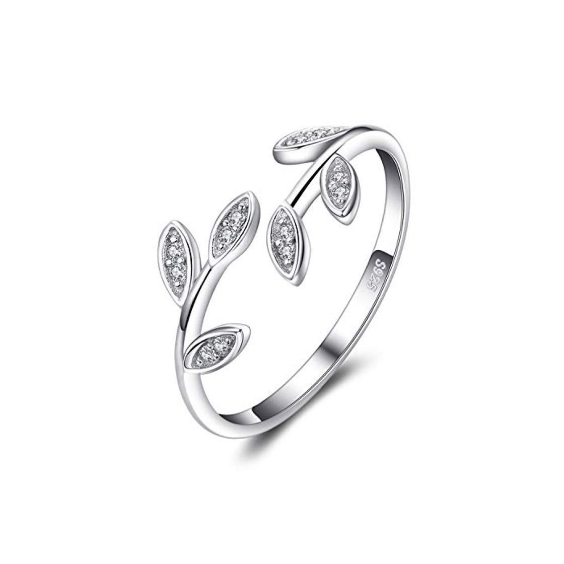 Social Jewelrypalace Hoja de olivo Zirconia cúbica Anillo abierto ajustable Plata de ley