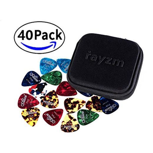 Rayzm Púas Pick Plectrums para guitarra 40 unidades con una caja resistente