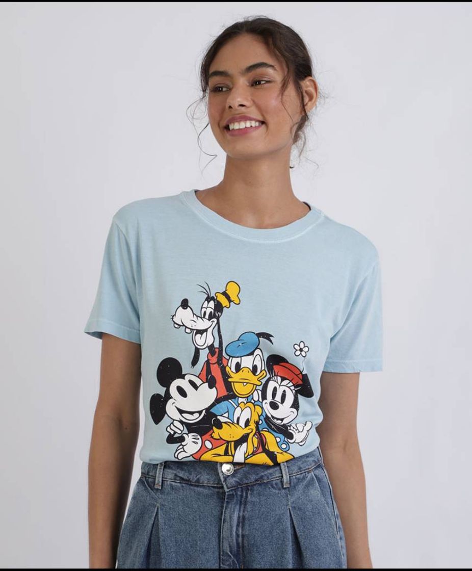 Fashion T-shirt Feminina Mindset "Turma do Mickey" Manga Curta Decote