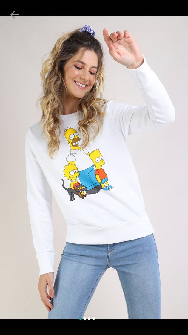 Fashion Blusão de Moletom Feminino Os Simpsons Decote Redondo Branco