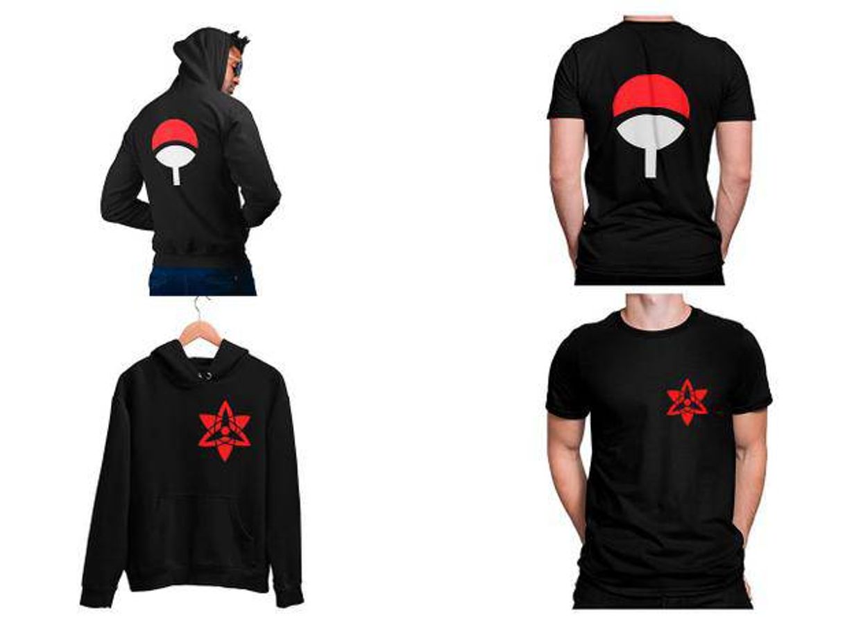 Fashion Kit Blusa Moletom Naruto Clã Uchiha e Camiseta Preto Unissex