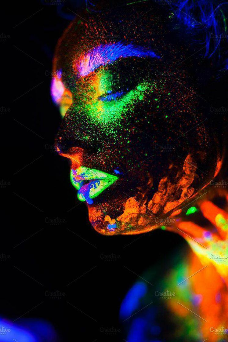 Fashion Beautiful model woman in neon light