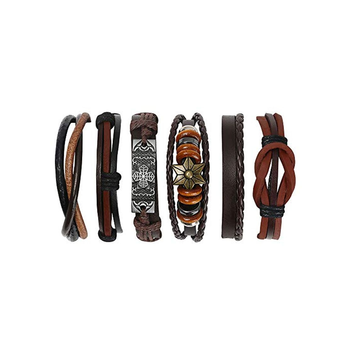 Social flintronic® Pulsera Hombre, 6 Piezas Personalidad Retro Tejida Pulsera de Traje de