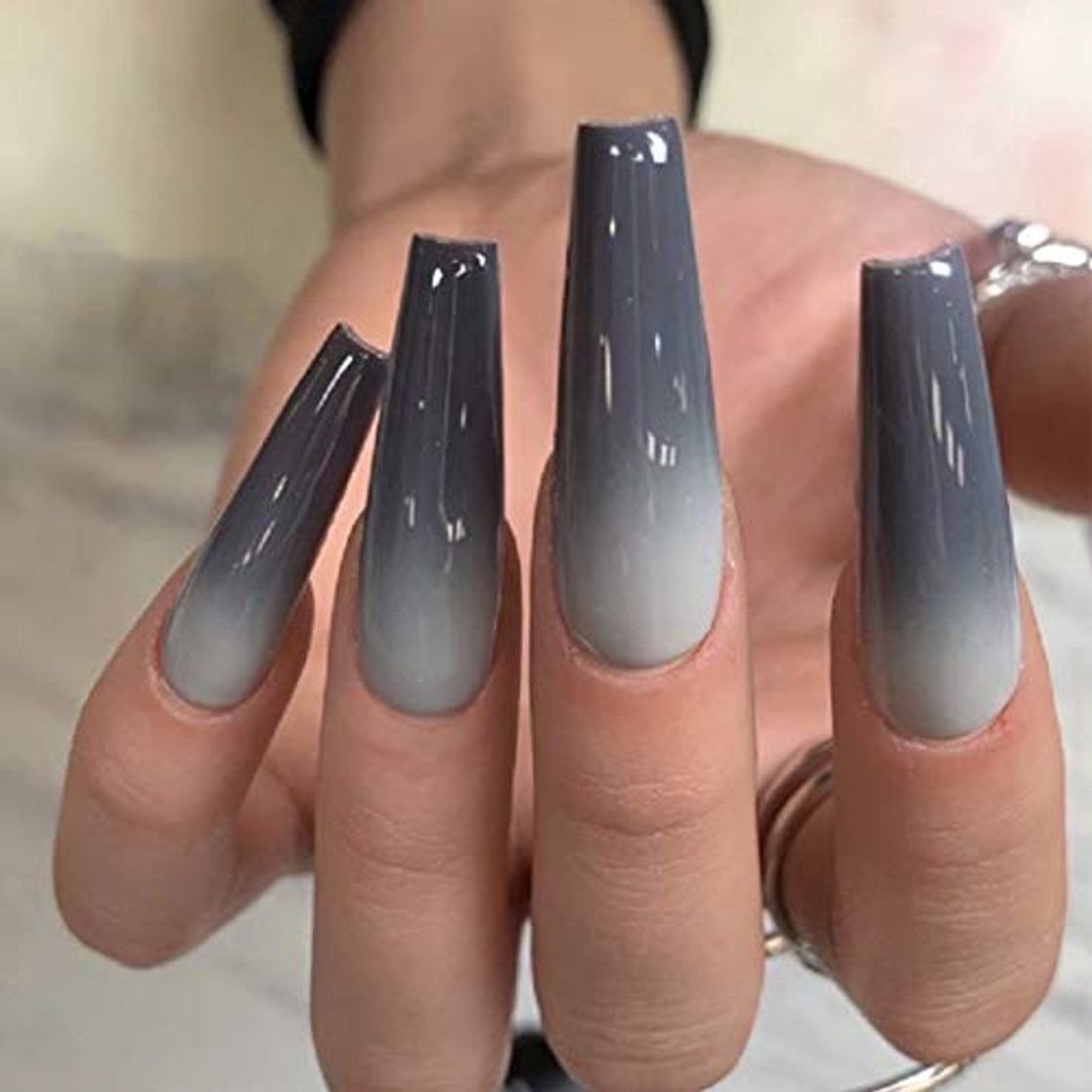 Social Brishow ataúd Uñas postizas largas Bailarina Prensa acrílica en uñas Gradiente brillante