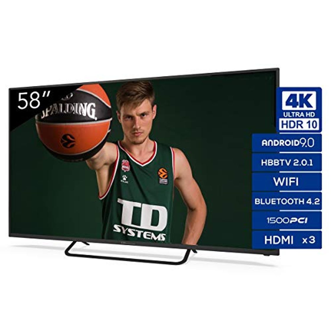 Producto Televisiones Smart TV 58 Pulgadas 4K Android 9.0 y HBBTV, 1500 PCI