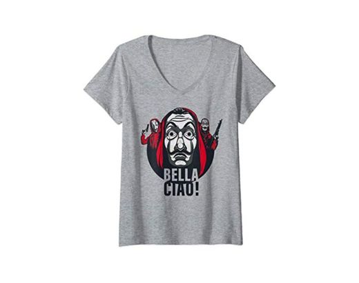 Mujer Netflix La Casa De Papel Bella Ciao Circle Trio Camiseta Cuello V