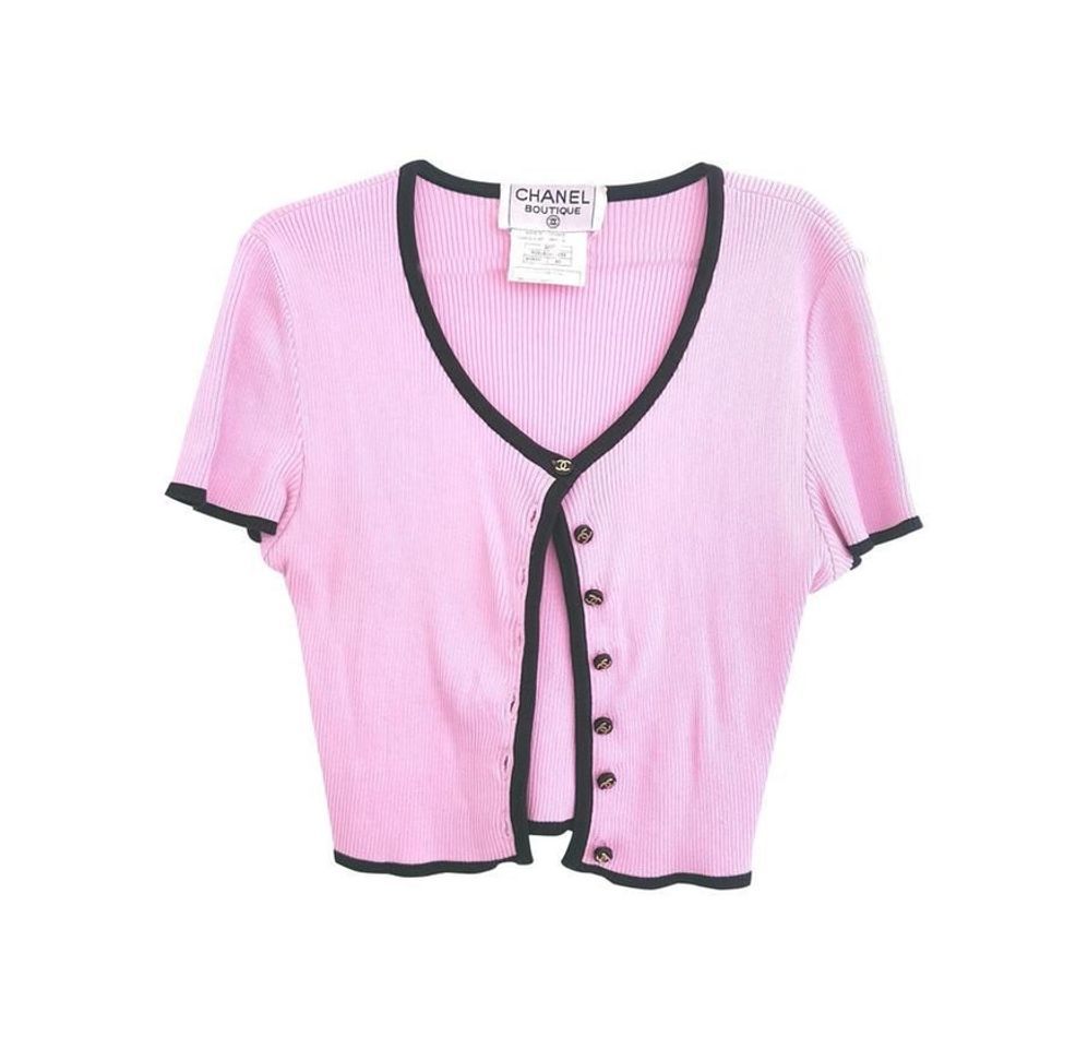 Productos Chanel Rare 95p Rib Knit Fr 34 Gold Cc Logo Buttons Pink