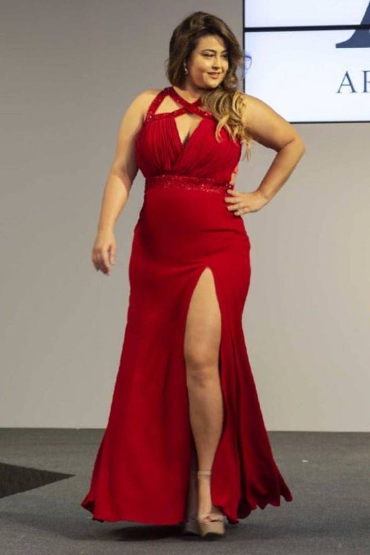 Fashion Vestido plus size longo vermelho