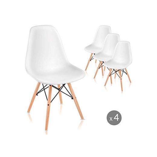 Mc Haus Pack 4 sillas Nordicas Color Blanco para Comedor o Exterior