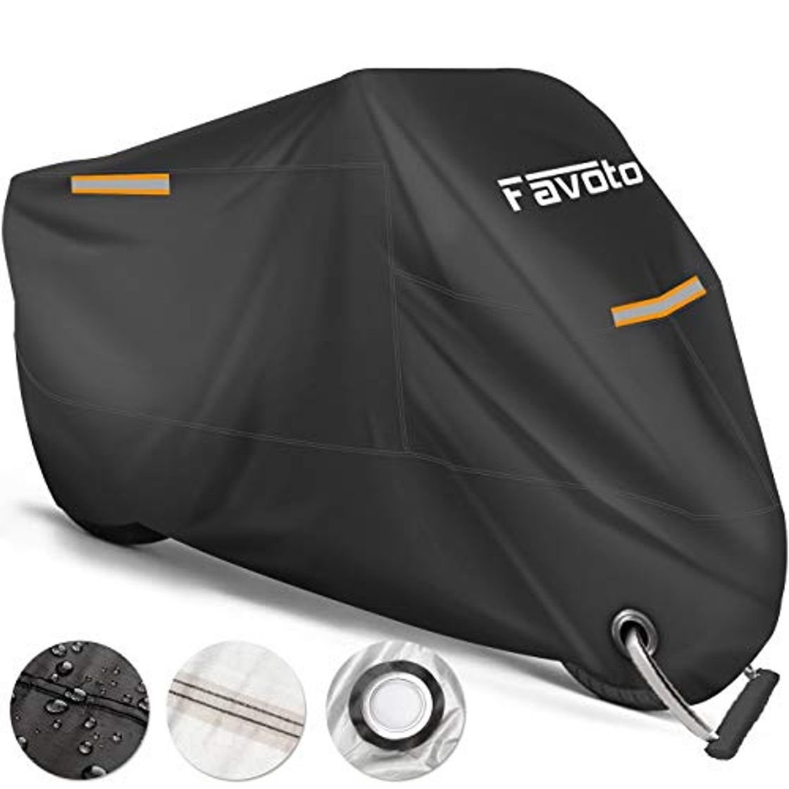 Producto Favoto Funda para Moto Cubierta de la Motocicleta 210T Protectora Poliéster con Banda Reflectante a Prueba de Sol Agua Lluvia Polvo Viento Nieve Excremento de Pájaro al Aire Libre XXL 245cm Negro