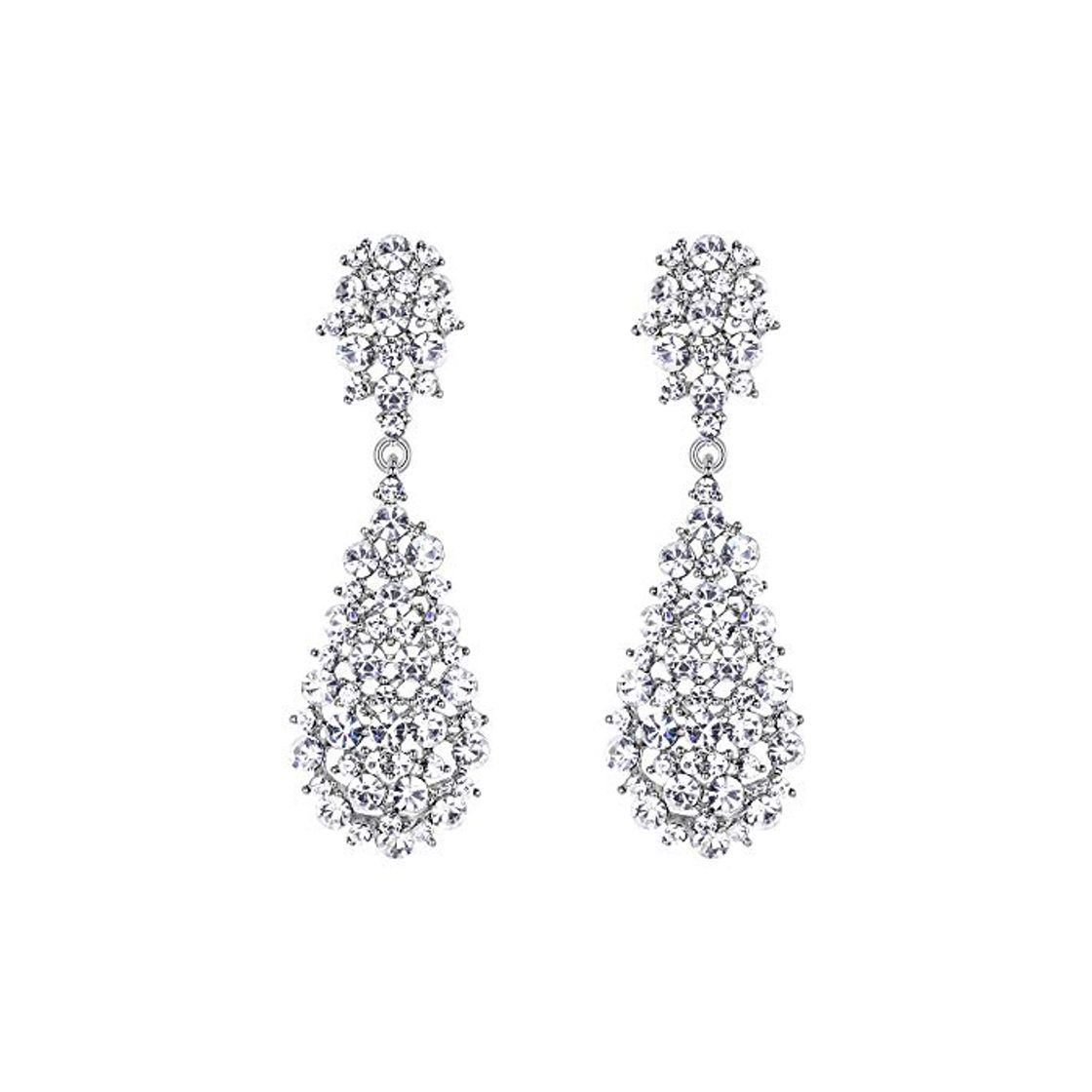 Products EVER FAITH Pendientes Mujer Estilo Artístico Flor Rhinestone Colgantes Aretes Retro Elegante para Regalo Novia Boda Fiesta Claro Tono Plateado