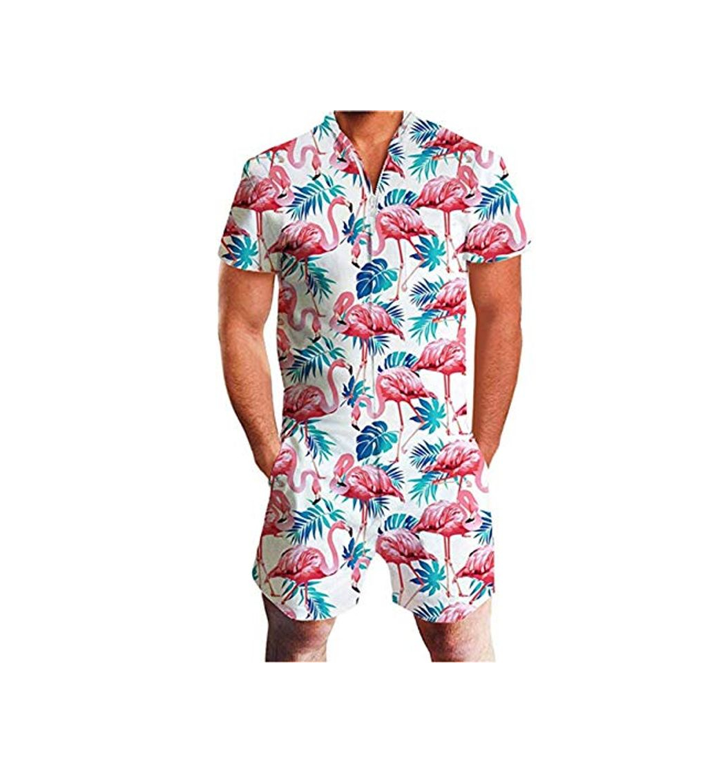 Social Fanient Mens Jupsuit One Piece Flamingos Graphic Monos Pantalones Cortos de Verano Pantalones Cargo Romper Outfits S