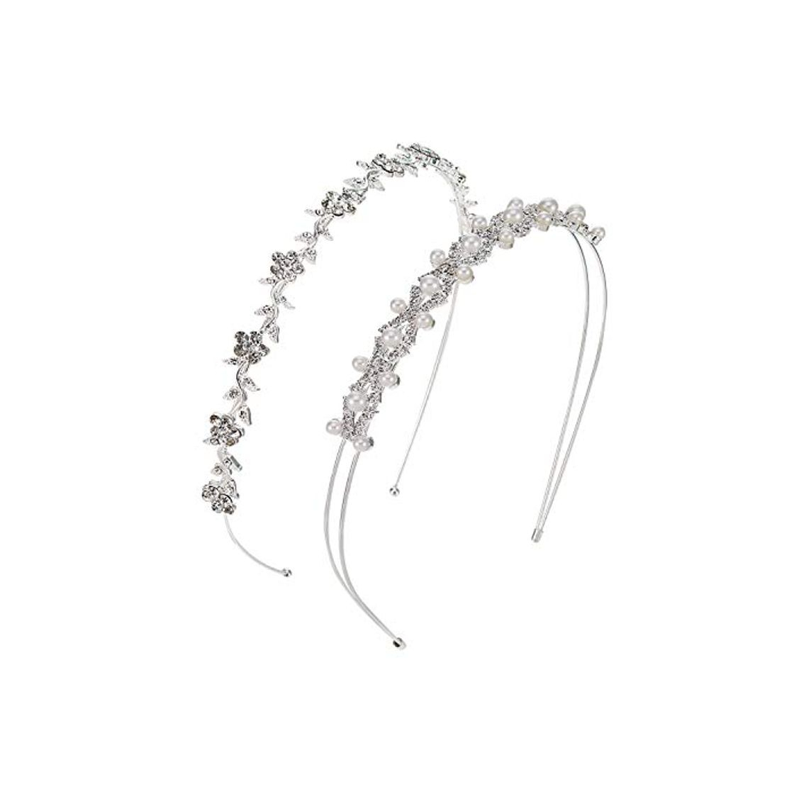 Social 2 Piezas de Diadema de Diamantes de Perlas Falsas de Mujeres de Boda de Fiesta Banda de Pelo de Corona de Flor y Hojas para Novia Damas de Honor