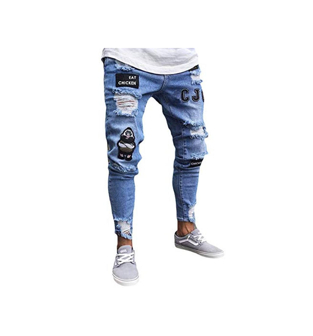 Fashion AnyuA Pantalones Vaqueros Hombres Rotos Pitillo Slim Fit Skinny Pantalone Casuales Elasticos