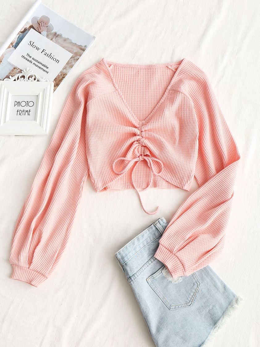 2020 Top Tejido Textura Con Ribete En Rosa Profundo | ZAFUL ...