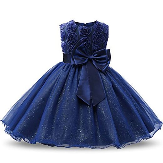 NNJXD Vestido de Fiesta de Princesa con Encaje de Flor de 3D