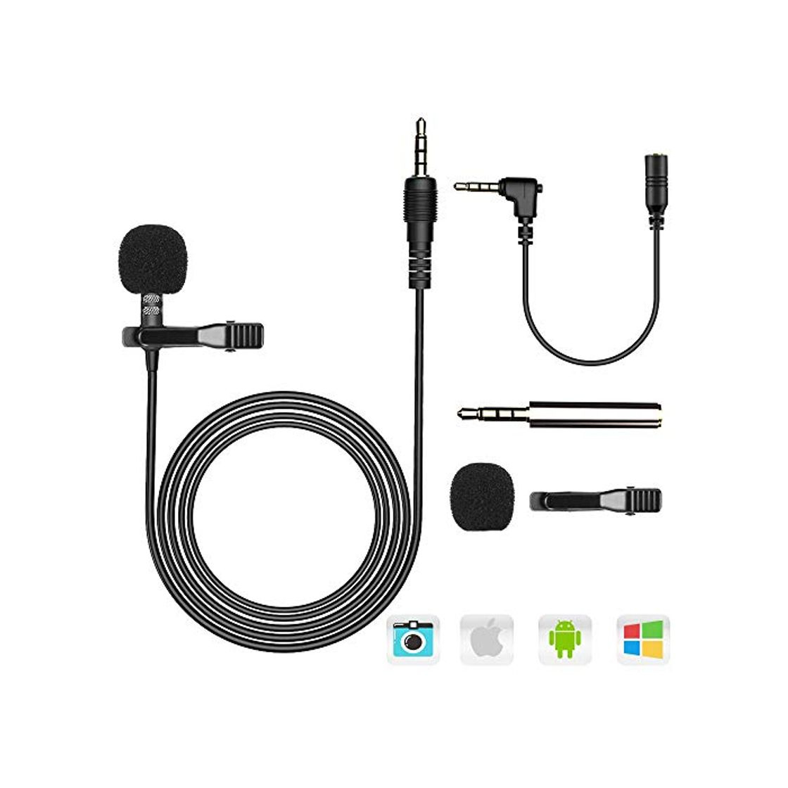 Social AGPTEK Z02- Mini Micrófono de Solapa 3.5mm Omnidirectional Condensador con 2 adaptadores