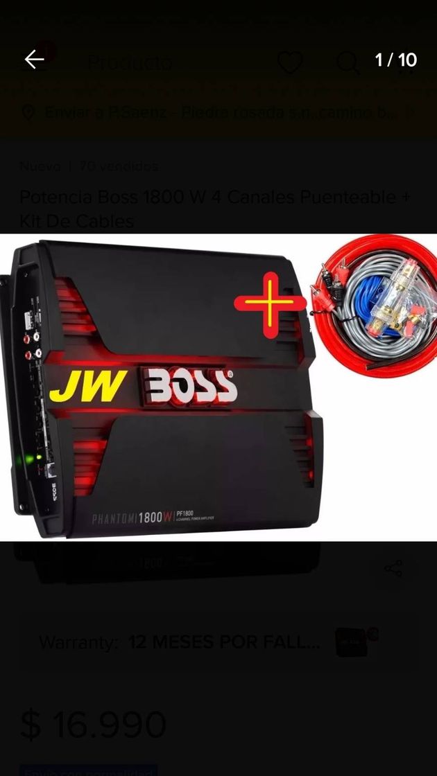 Fashion Potencia Boss 1800 W 4 Canales Puenteable + Kit De Cables ...