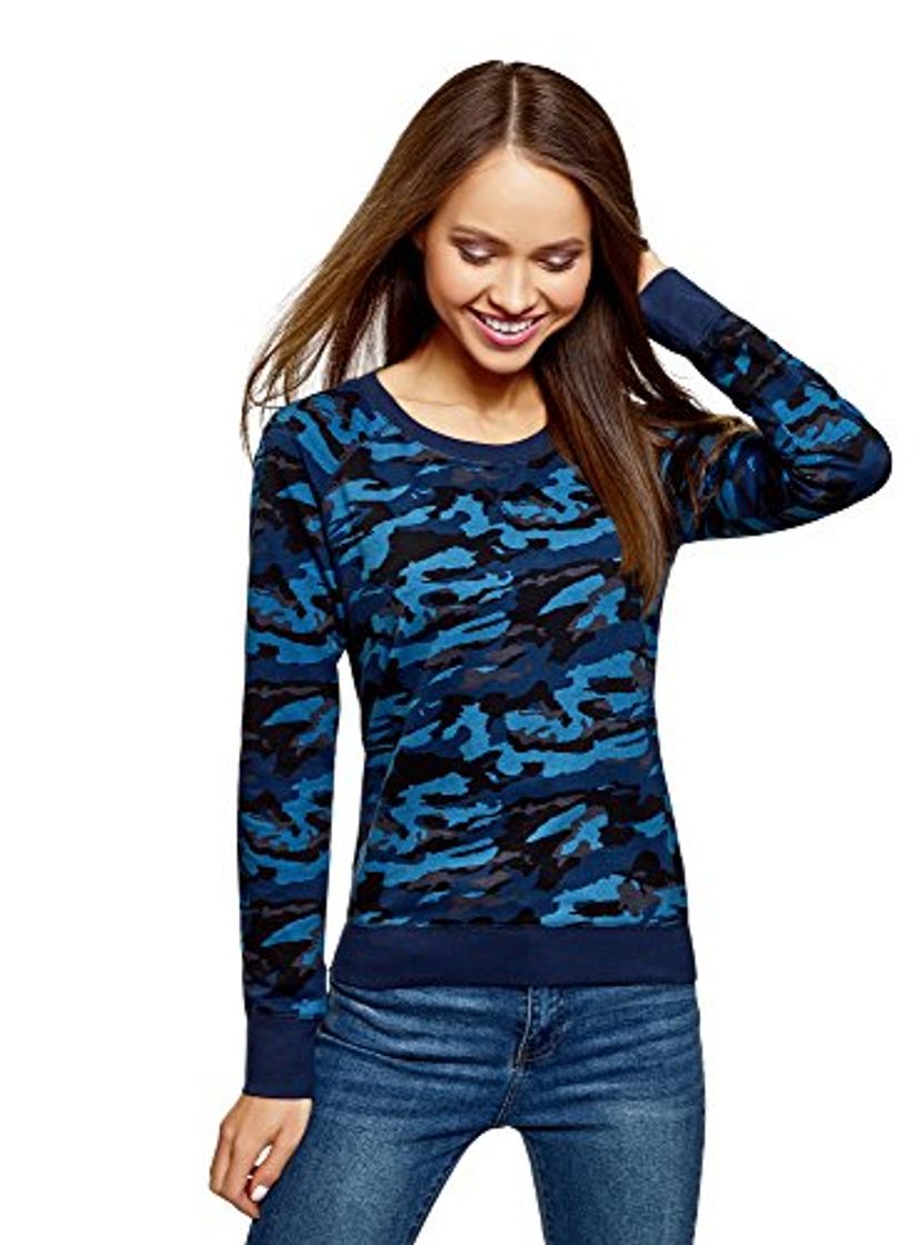 Social oodji Ultra Mujer Suéter Básico de Algodón, Azul, ES 40