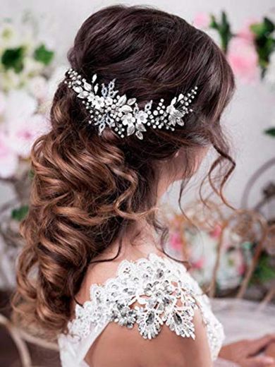 Zoestar Flower Wedding Hair Vine Crystal Pearl Diademas Nupcial Hoja Accesorios para