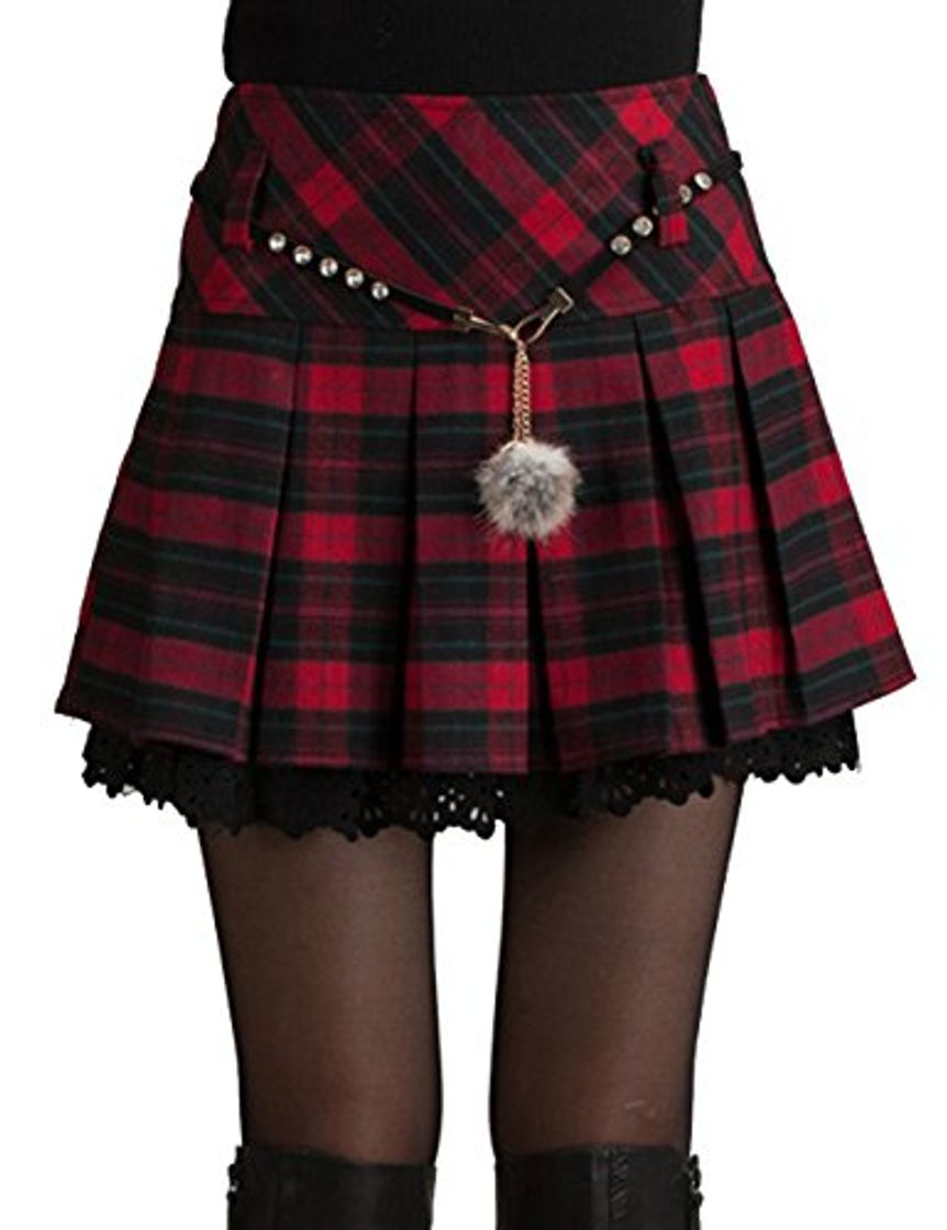 Social EMMA Mini Falda Mujer Plisada Escocesa Elegante Invierno Alta Cinturilla Elástica de