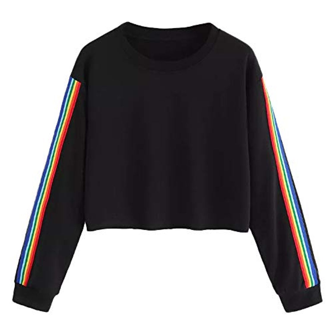 Fashion Mujer Casual Sudaderas Rayas Arcoiris Cortas Adolescentes Chicas Manga Larga Tumblr Patchwork Sudadera con Cuello Redondo Casual Tops Blusas Camiseta riou