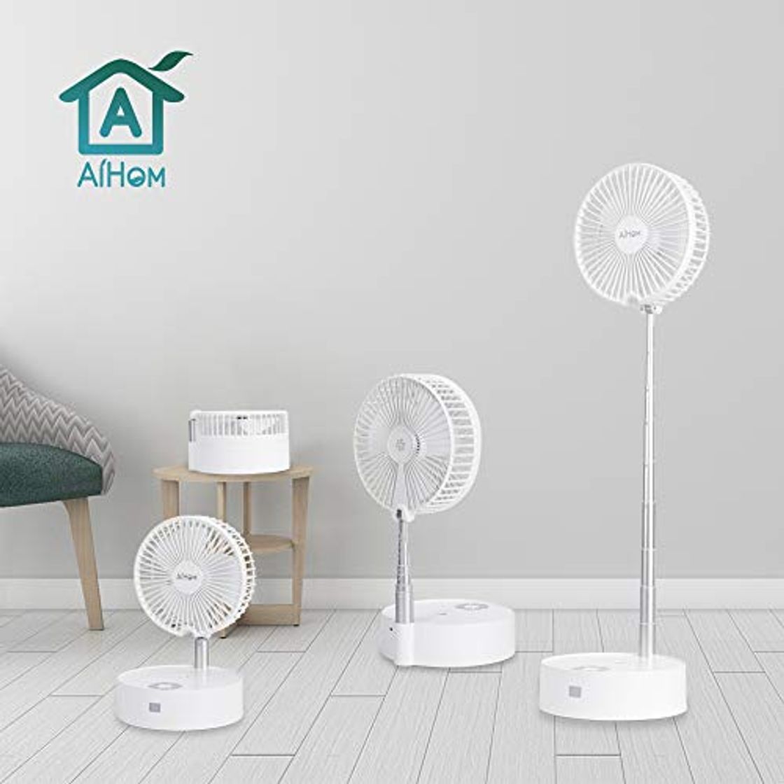 Productos AiHom Ventilador de Sobremesa Portátil y Retráctil Silencioso con Gran Capacidad de 8000 mAh Viento de 4 Niveles Integrado de Almacenamiento Humidificador y LED luz Controlar con Mando a Aistancia