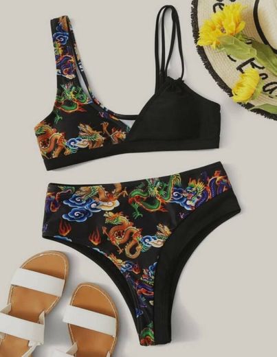 Random Dragon Print Bikini Swimsuit