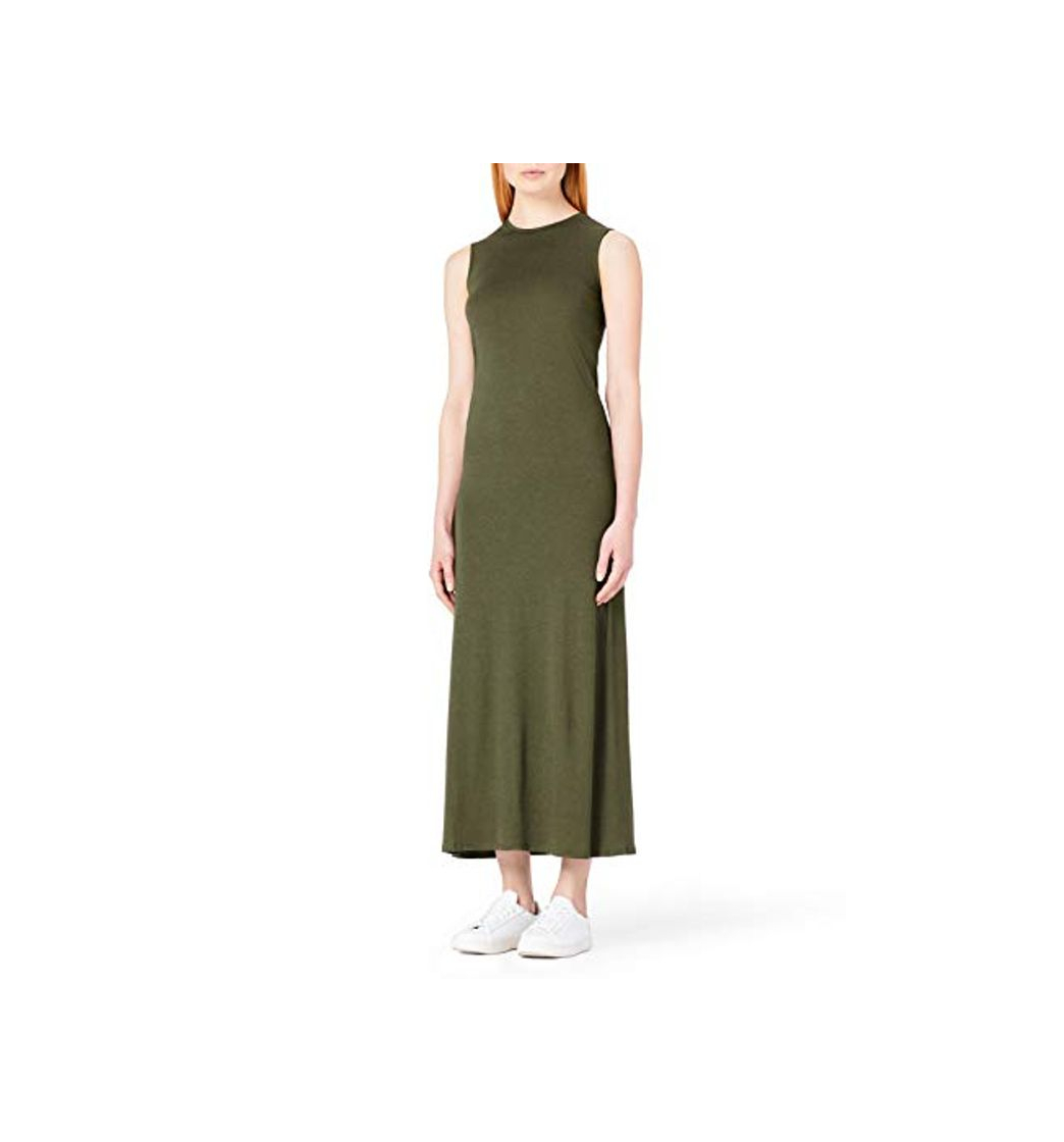 Moda Marca Amazon - MERAKI Vestido Maxi Slim Fit de Algodón Mujer, Verde