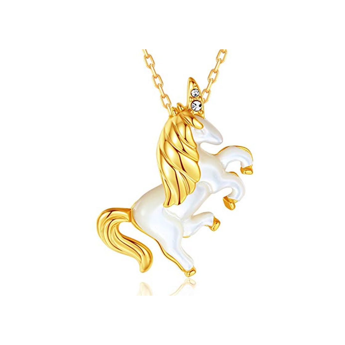 Fashion MEGACHIC Collar para Mujer Unicornio Oro con Nácar Cristales de Swarovski