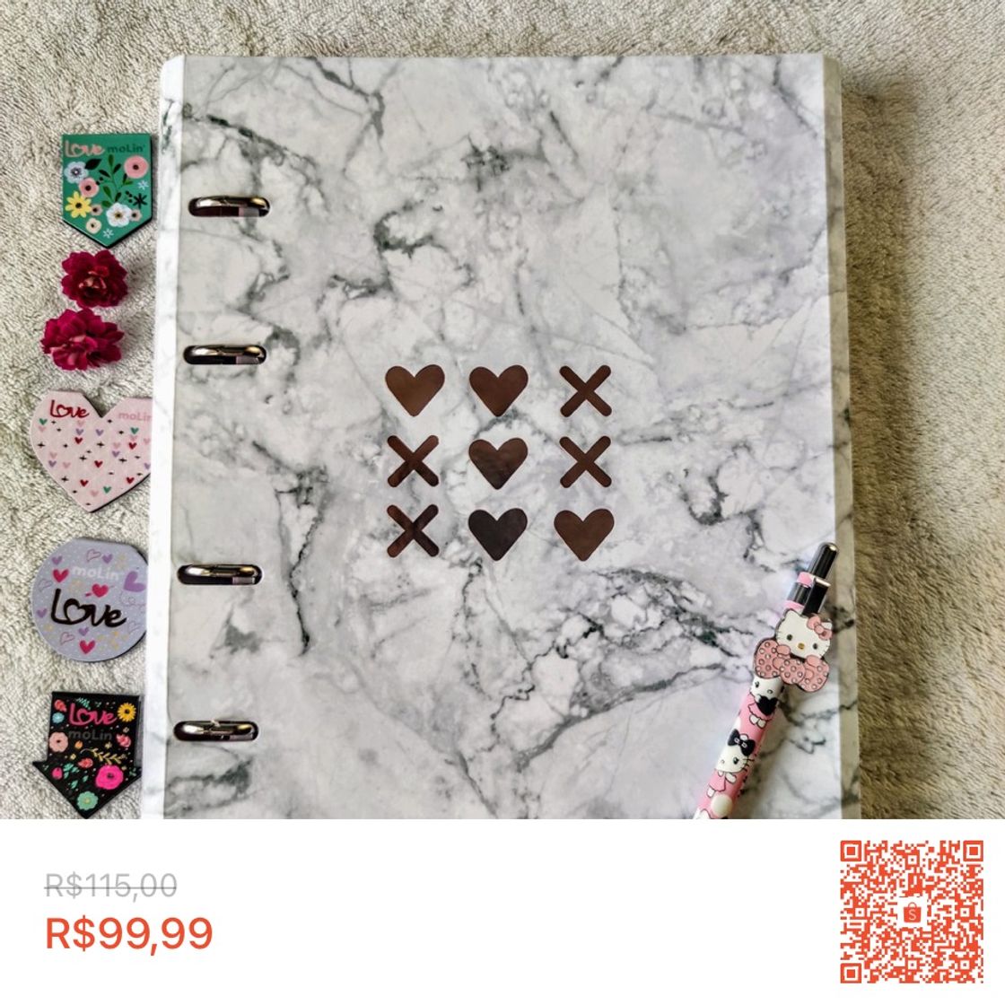 Moda Caderno Fichário Argolado Fc Ultra Mármore - Linha Pink Stone