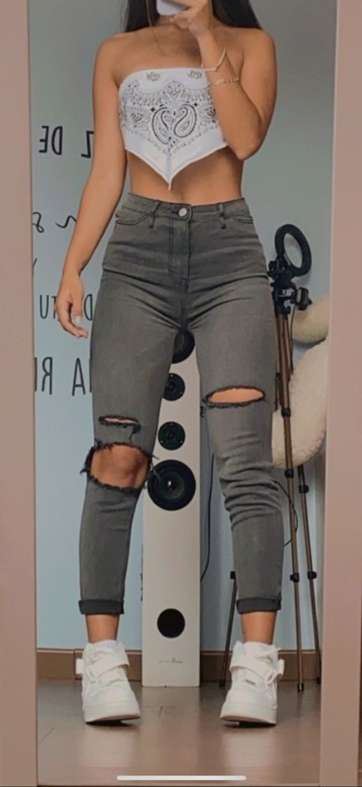 Moda Pantalones pegado gris