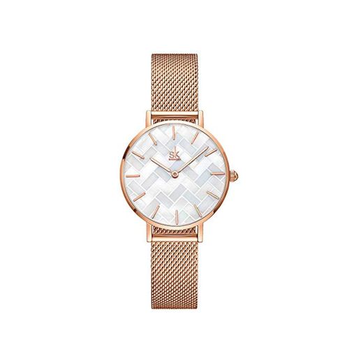 SHENGKE Estrella Relojes para Mujer Reloj Damas de Malla Impermeable Elegante Banda