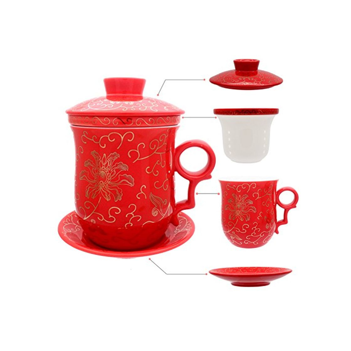 Social hollihi porcelana taza de té con tapa y platillo infusor Sets – chino Jingdezhen cerámica taza de café de té sistema de preparación de té para oficina en casa