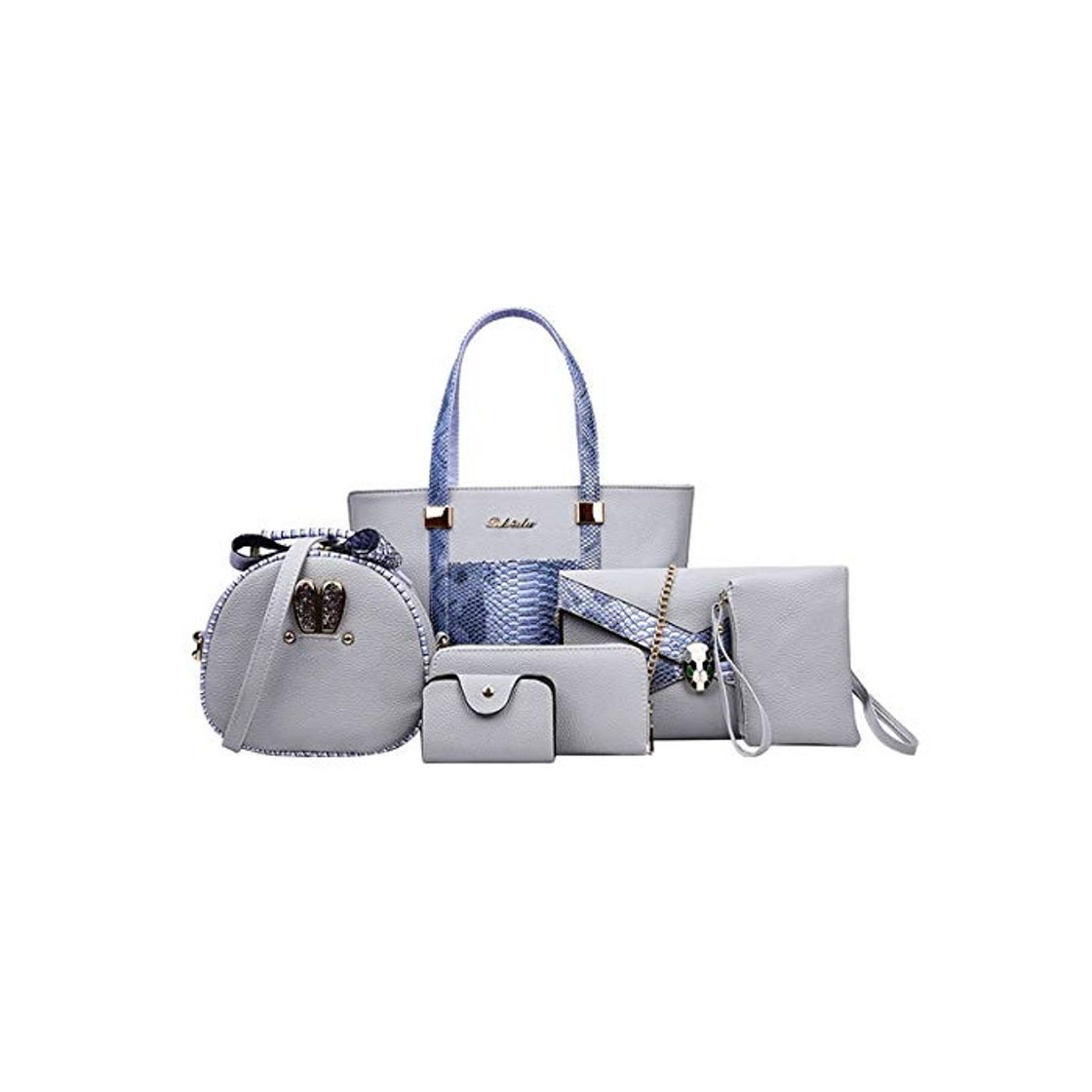 Product NICOLE&DORIS Bolsos Mujer 6 Piezas Bolsas para Damas Monedero Bolsos Cruzadas Bolsos Tote Carteras Gris