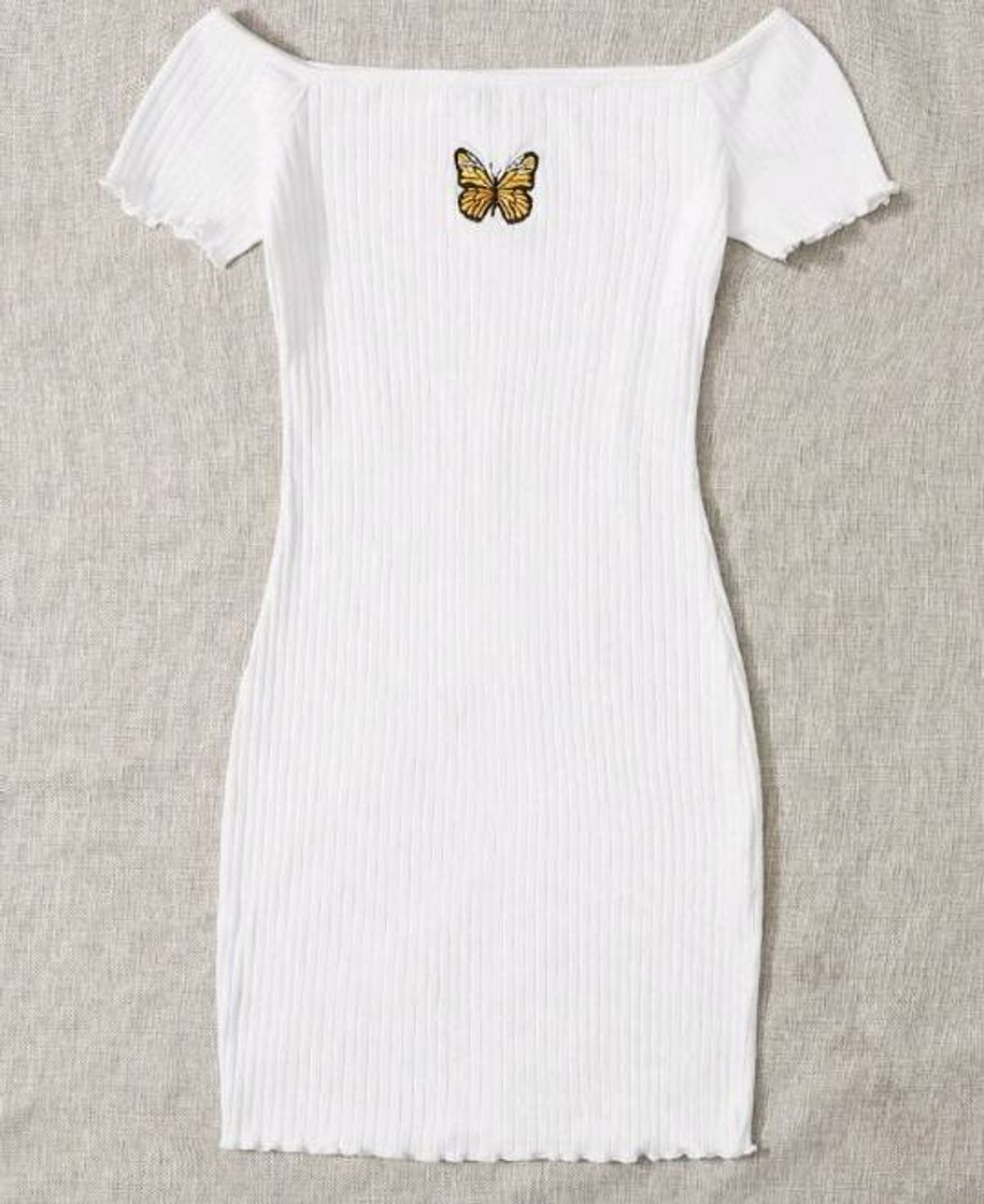 Moda Vestido branco com borboleta bem delicado e simples