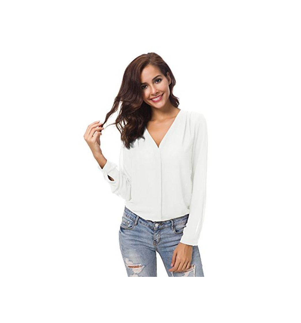 Social Urban GoCo Blusa de Gasa con Escote en V Mangas Largas y