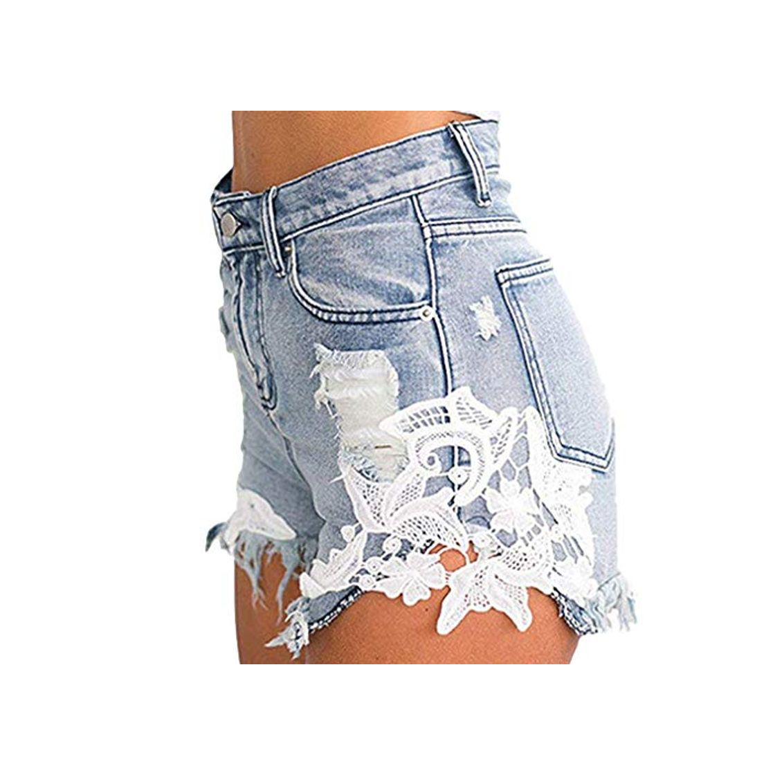 Social Mujeres de la Borla Pantalones Cortos de Mezclilla Encaje Sexy Flor Costura Jeans Estiramiento de Cintura Alta Corto elástico Jeans Desgastados Shorts Casual Ringered Hot Jeans Denim Shorts
