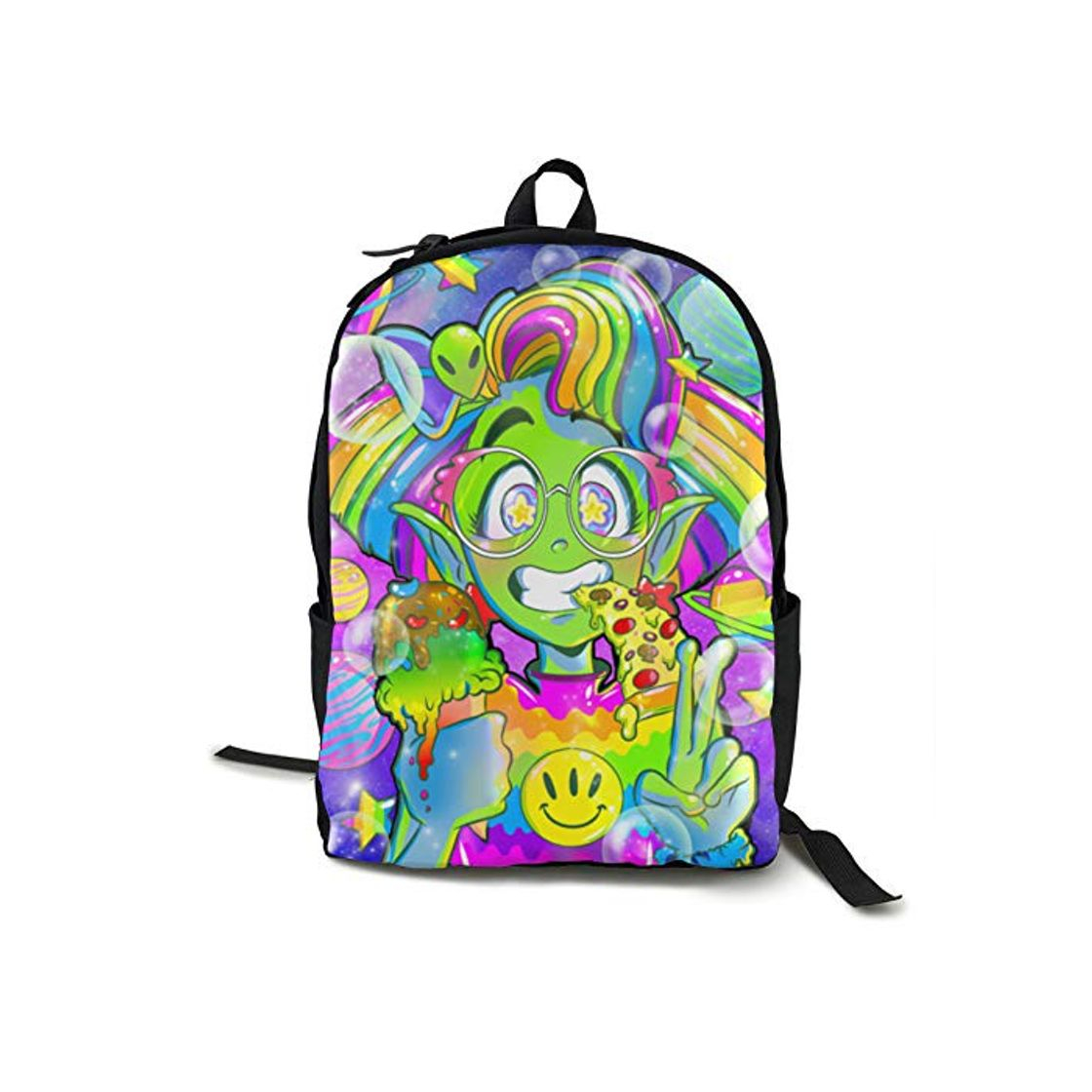 Productos Rainbowl Alien Girl Comiendo Pizza Niños Mochila Ligera Escuela Librero Moda Viaje Daypack