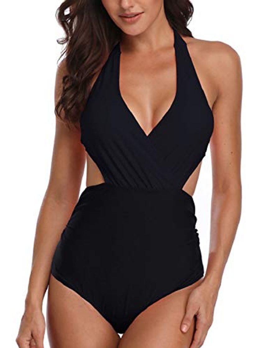 Moda Hawiton Traje de Baño Una Pieza para Mujer Cuello en V Profundo Cruz de Vuelta Bañador Ropa de Baño Playa Monokini